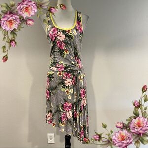 Vera Wang Tropical Floral print Sleeveless asymmetrical Dress Size extra small